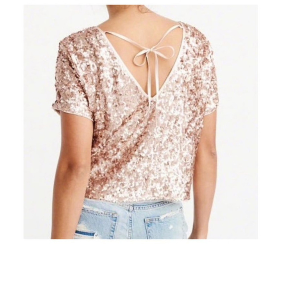 Abercrombie and Fitch Rose Gold Sequins Top Tie Open Back Boxy‎ party S